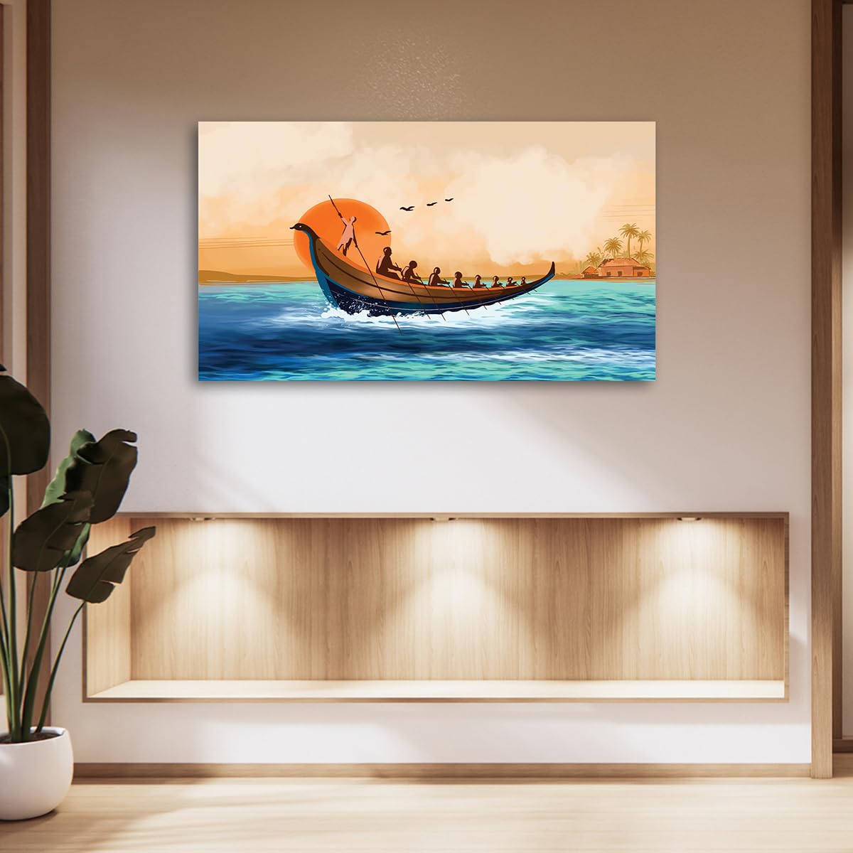 BOAT HOUSE/BLUE TRADITIONAL 額装ポスター　限定品 The Seven Colours Canvas Painting Wall Frame | Traditional Kerala