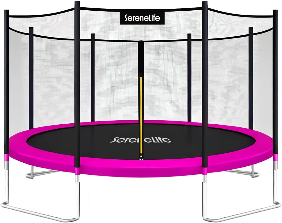 SereneLife Trampoline Outdoor 8FT 10FT 12FT 14FT with Enclosure Net, Ladder and Anti-Rust Coating - ASTM Approved Recreational Trampolines - Heavy Duty Yard Trampolines for Kids and Adults