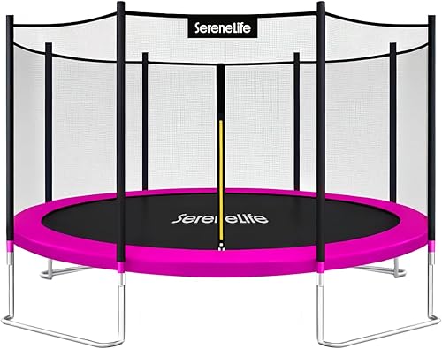 Miniatura 7 de SereneLife Trampolín para exteriores de 8 pies, 10 pies, 12 pies, 14 pies con red, escalera y revestimiento antioxidante, trampolines recreativos