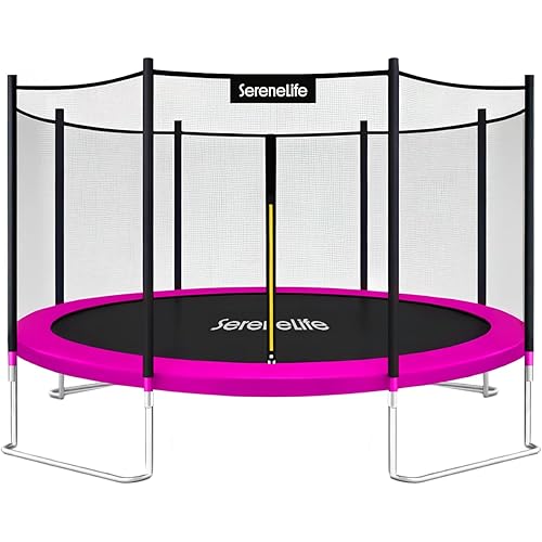 SereneLife Trampoline Outdoor 8FT 10FT 12FT 14FT with Enclosure Net, Ladder and Anti-Rust Coating - ASTM Approved Recreational Trampolines - Heavy Duty Yard Trampolines for Kids and Adults