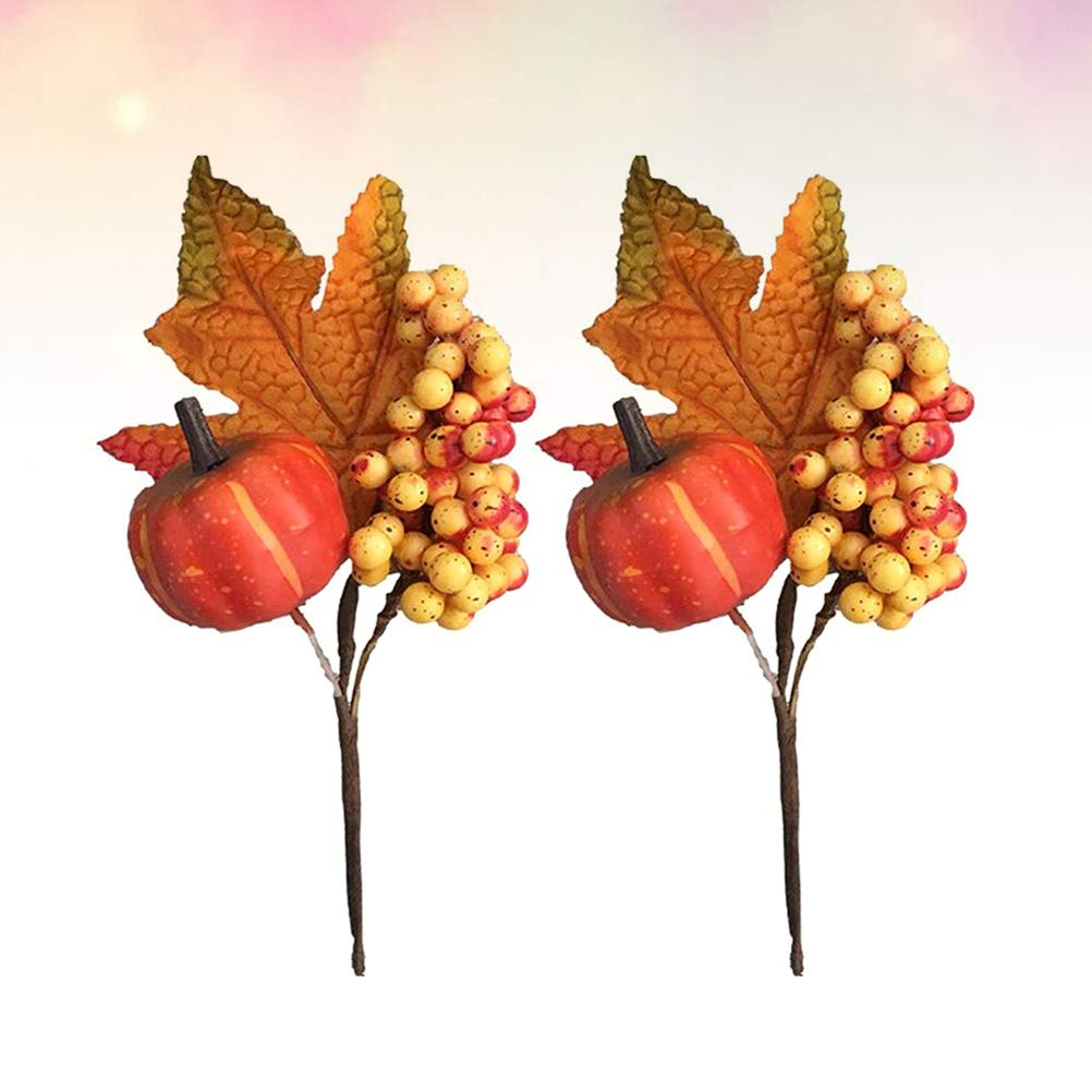 VALICLUD Artificial Pumpkin Decoration with Branches and Autumn Picks 7 Inch Fall Pumpkin Decor for Indoor Harvest Festival Ornament Set of 2 - Image 2