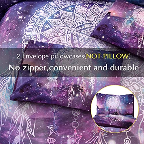 Meeting Story 3Pcs Galaxy Dream Catcher Mandala Bohemian Quilt Bedding Comforter Set For Teens Girls Adults (Galaxy-Purple, King) #TOP1