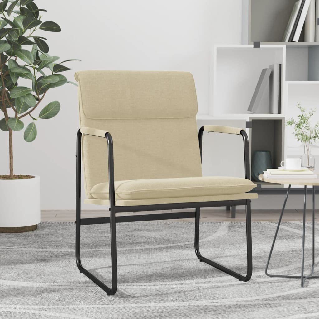 Sillón de salón, color crema, 55 x 64 x 80 cm, funda de tela, estructura de metal, silla tapizada con reposabrazos, sillón orejero para dormitorio y salón, máx. 110 kg