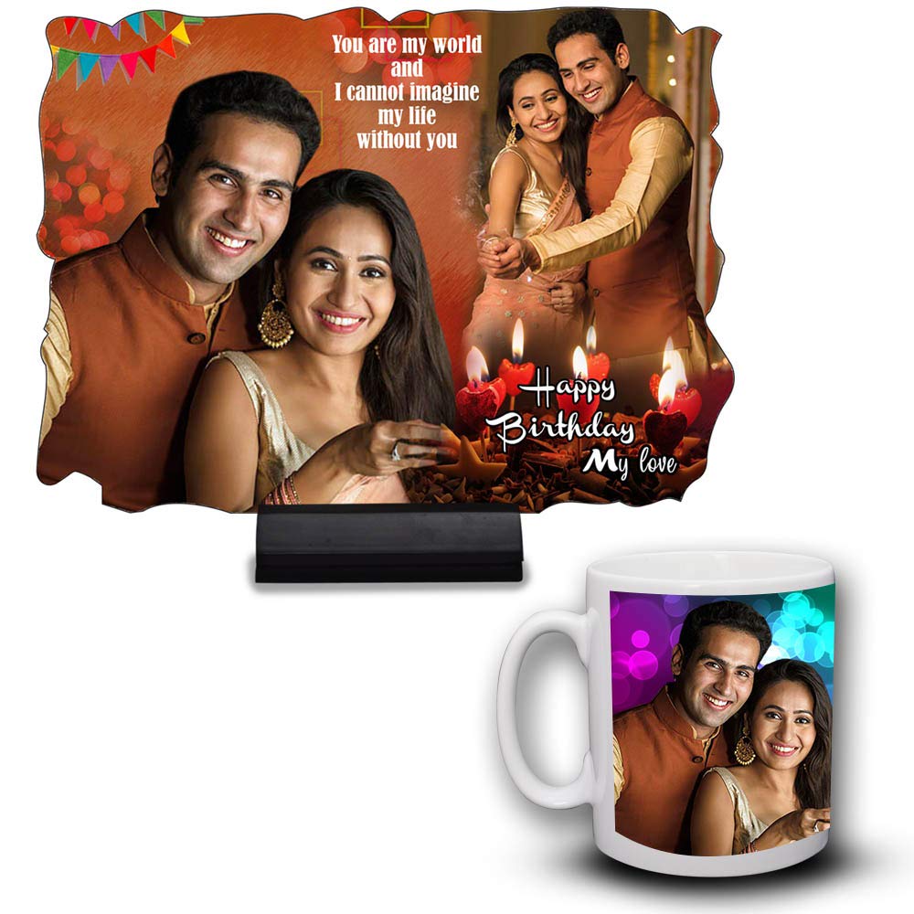 Nuzen Online Wooden Sublimation Hard Board 8 x11 inches Personalised (1pcs Photo Frame, 1pcs Mug Personalise)