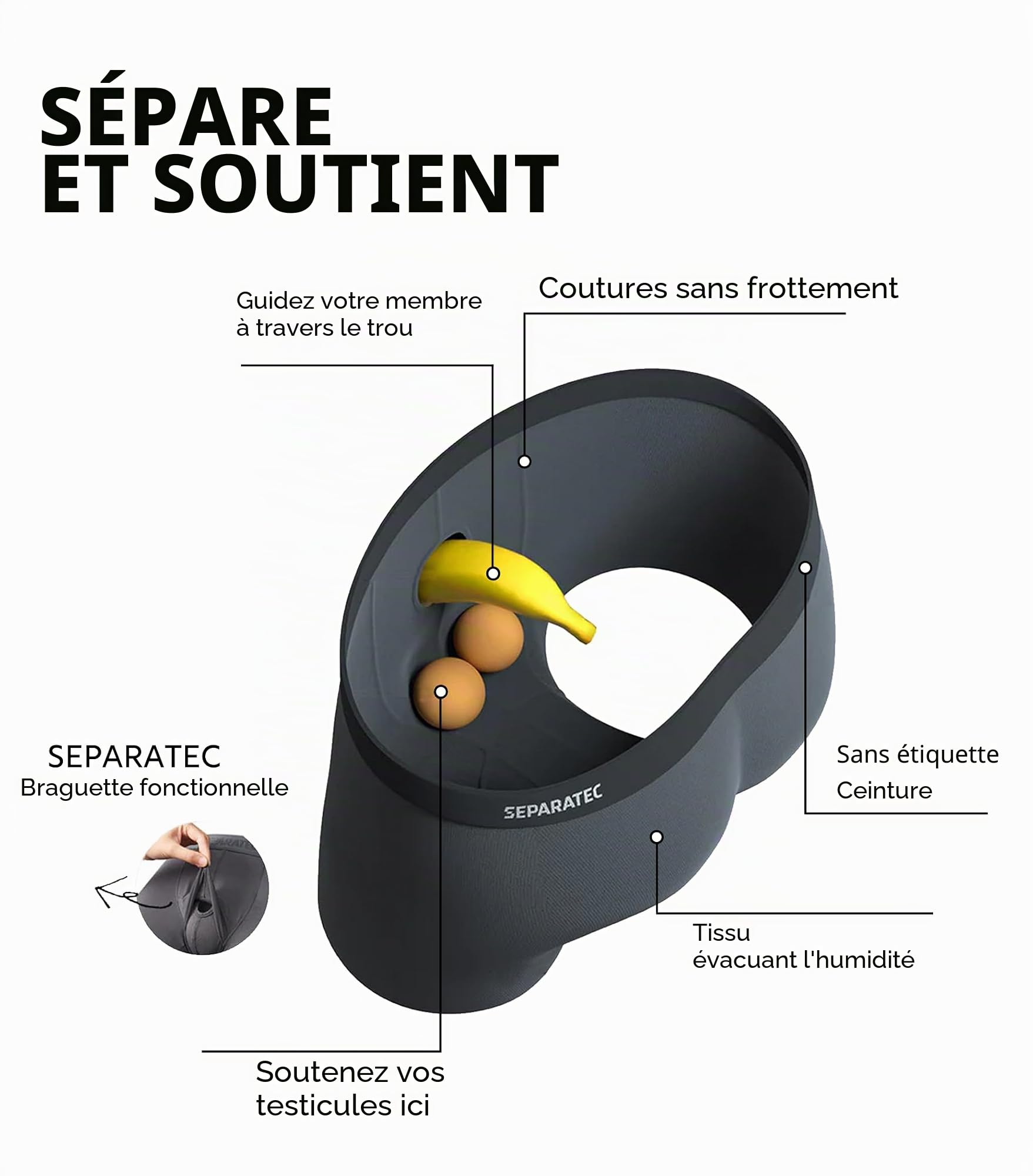 Separatec Lot de 3 Boxers pour Homme avec Poches séparées en Bambou Respirant et Doux avec Braguette