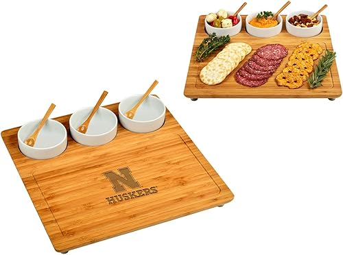 Picnic at Ascot NCAA Nebraska University - Tabla oficial de Cornhuskers para quesocharcutería con cuencos de cerámica y marcadores de queso
