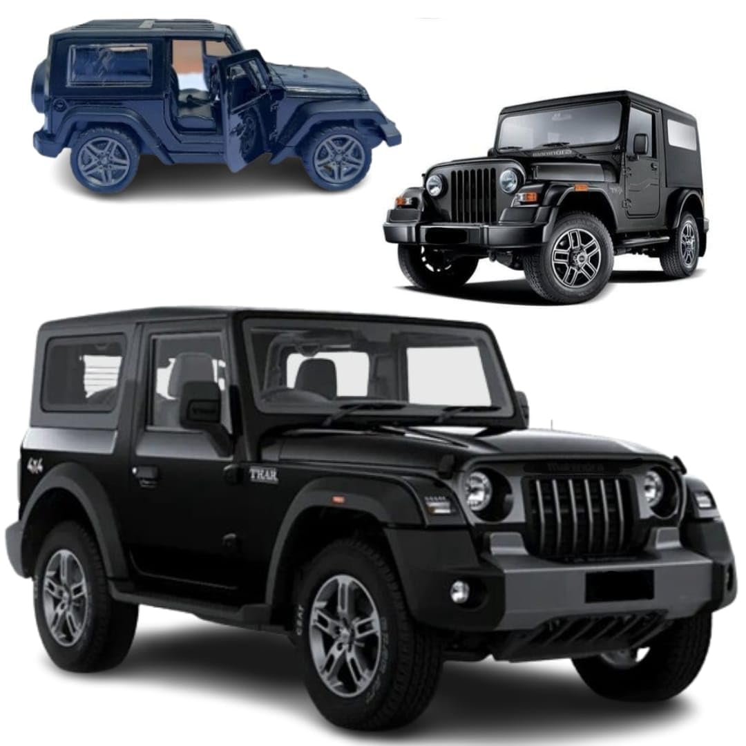 KAVANA 1:32 Scale Diecast Metal Pull-Back Openable Doors 4X4 Thar/Jeep Car Toy For Kids Realistic Miniature Model Gift 2+Yrs Girls Boys, Black