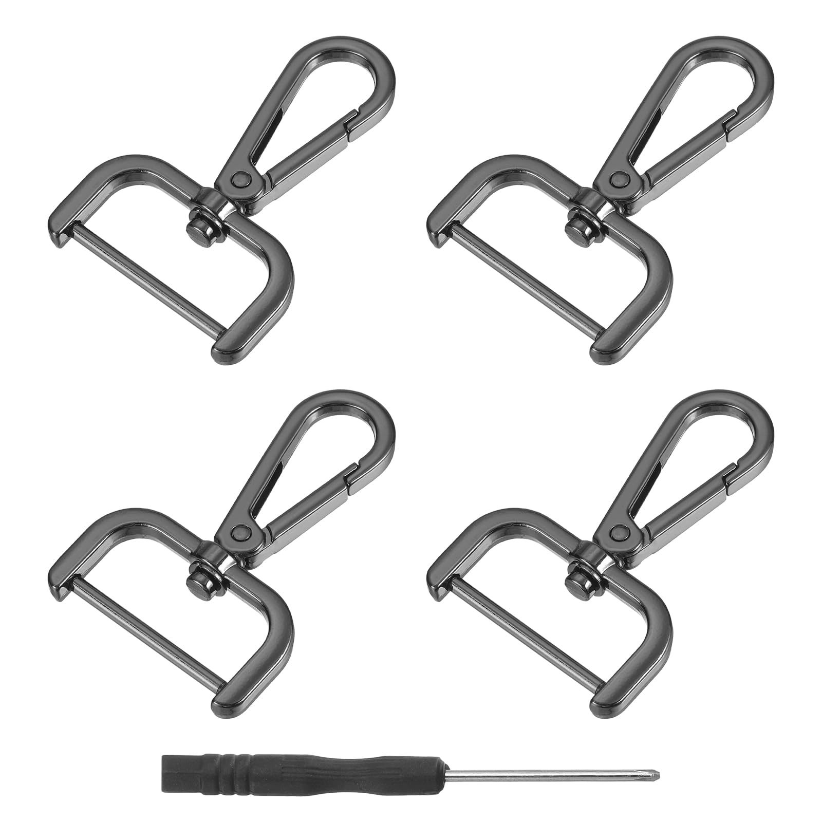 QUARKZMAN 4 szt. Obrotowe haczyki z karabińczykiem, 32 mm (1 cal) D-ring odpinany metalowy haczyk zatrzaskowy ze śrubokrętem do tworzenia toreb na klucze, czarny