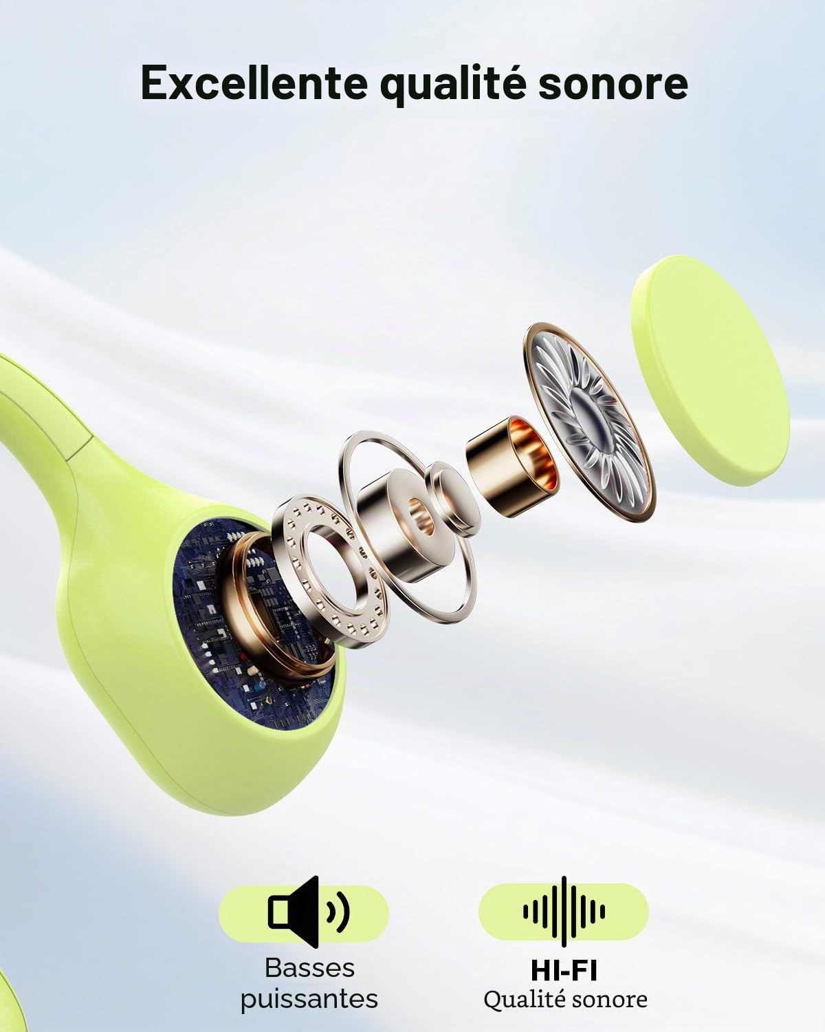 ANSTEN Casque Conduction Osseuse Bluetooth 5.3, 2025 Open Ear Casque de Sport sans Fil avec Micro, Charge Rapide USB-C, étanchéité IPX5 pour Le Sport, Le Cyclisme et Le Fitness(Vert)