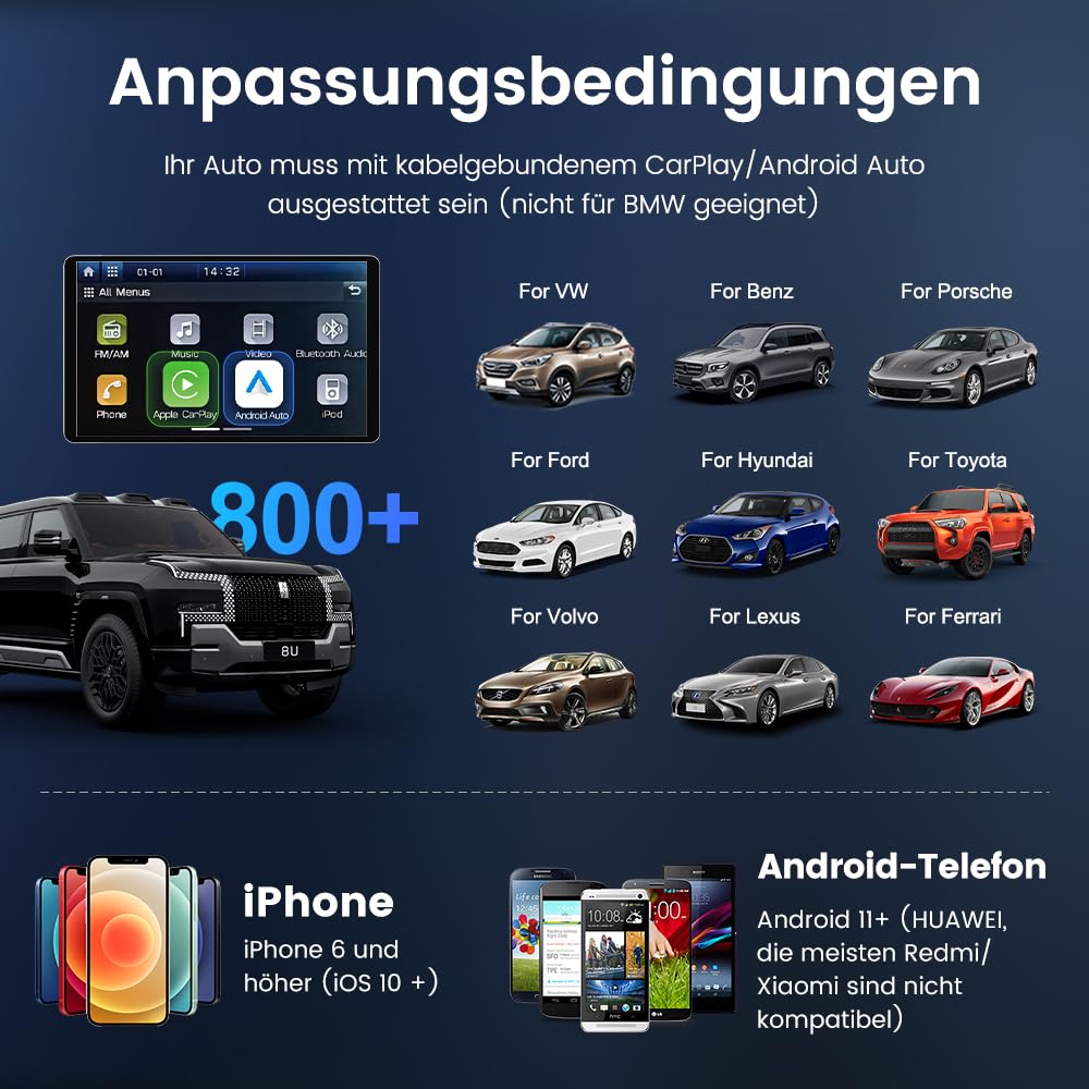 CarlinKit Neue AIBOX-Lite Multimedia-Box, 3 in 1 System Android unabhängiges System/Wireless CarPlay/Wireless Android Auto, geeignet für Fahrzeuge mit kabelgebundenem CarPlay/Android Auto