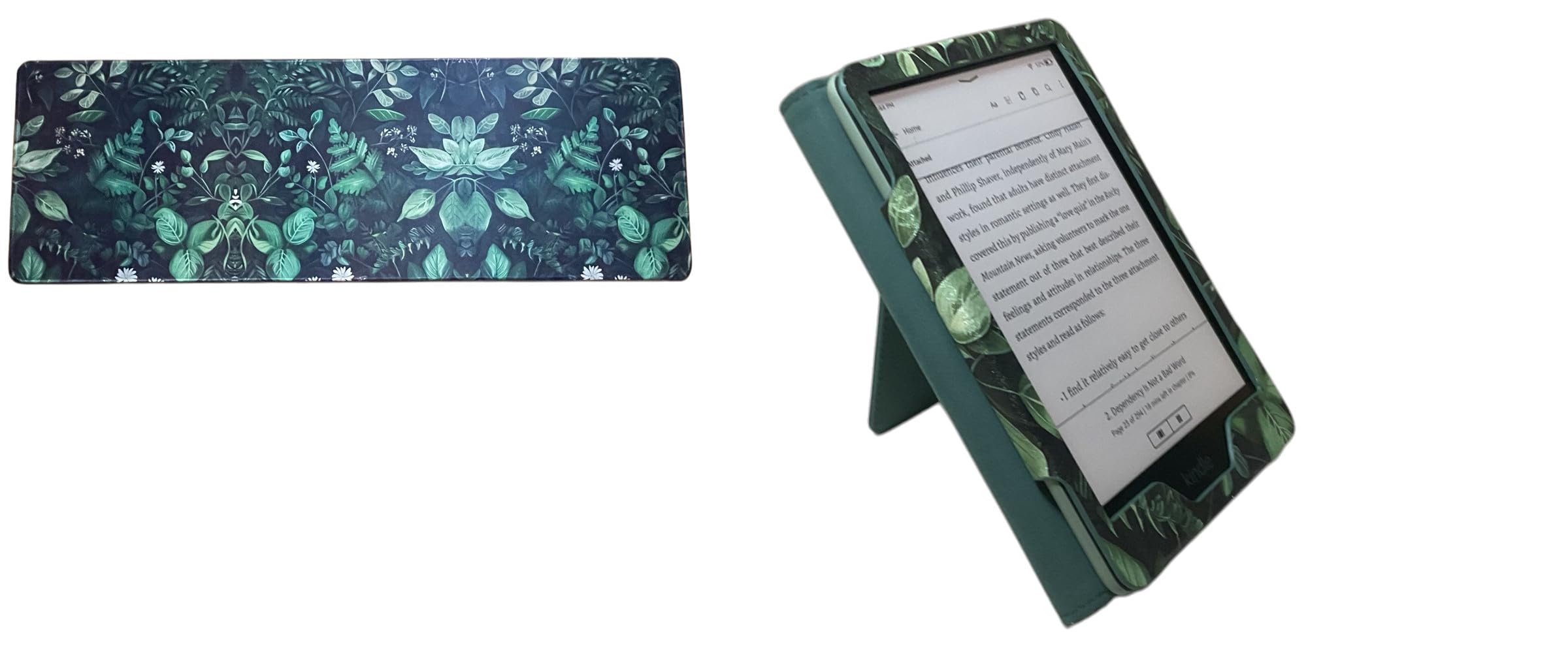 Tropical Green Kindle Paperwhite Case with Stand & Matching Desk Mat (90x30 cm / 35.4x11.8 in) – Auto Wake/Sleep Cover for E-Readers – Stylish Reading & Desk Set for Nature Lovers