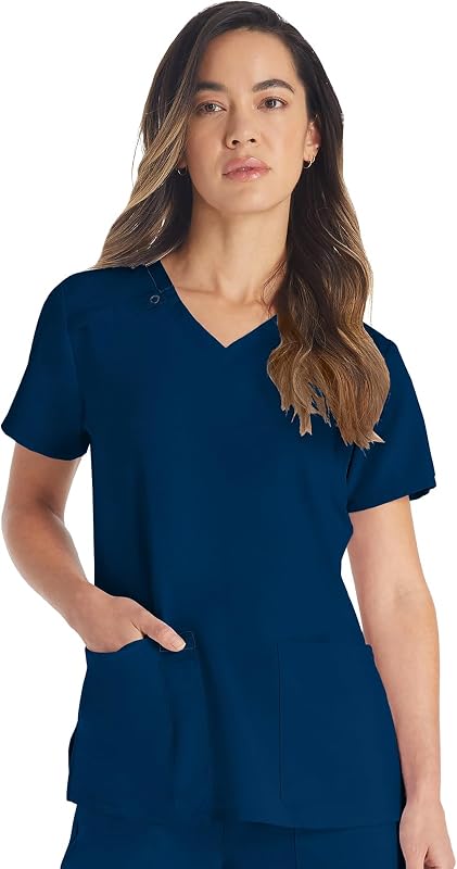 EDS Essentials Camisa médica con cuello en V y 2 bolsillos para mujer