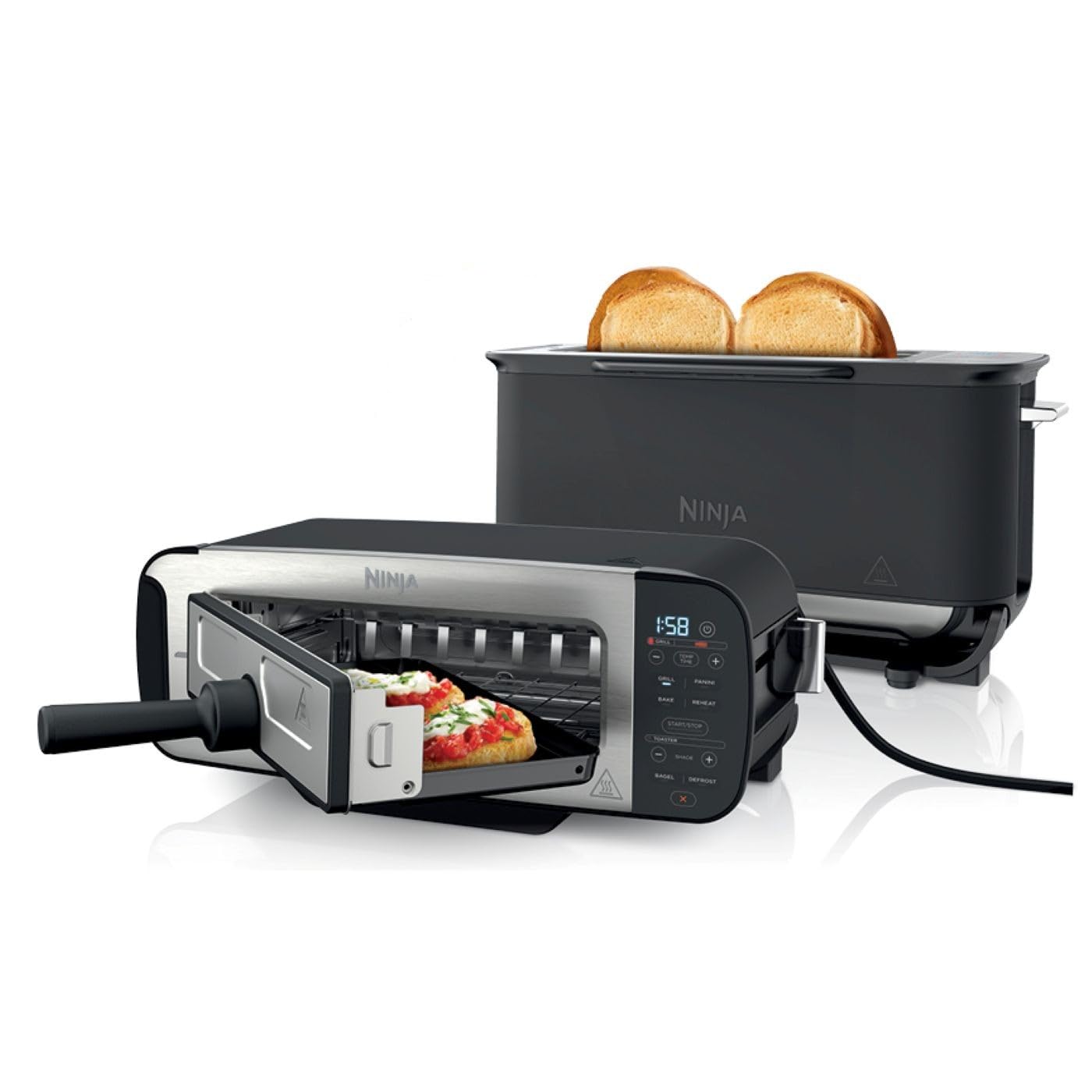 NinjaFoodi 3-in-1 Toaster, Grill & Panini Press with Flip Design, 7 Cooking Functions, 7 Toast Shades, Includes Panini Press, Bake Tray and Crumb Tray, Black ST200UK