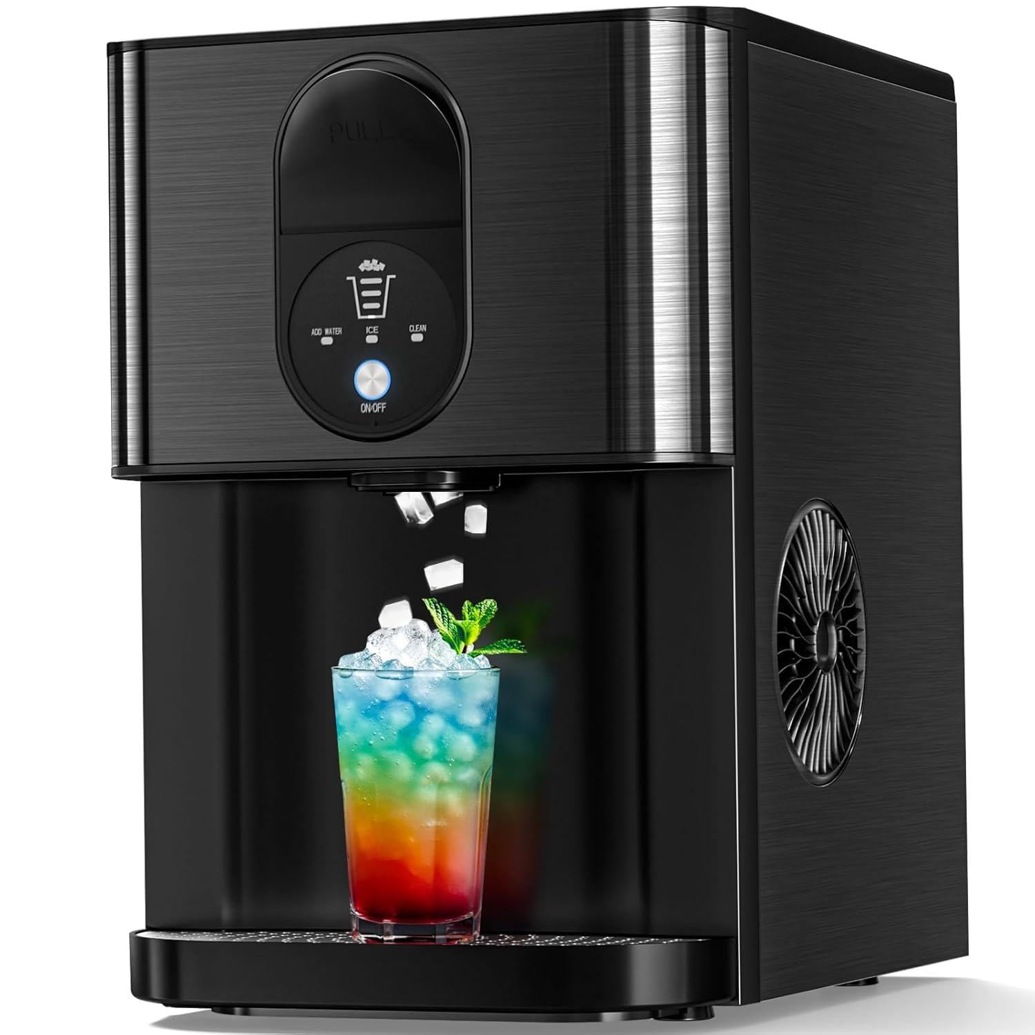 Antarctic Star Nugget Ice Maker Countertop With Soft Chewable Ice, 44lbs/24h Portable Pellet Ice Machine With Self-Cleaning, One-Click Operation, For Home/Kitchen/Office, Stainless Steel, Black | Fridge.com