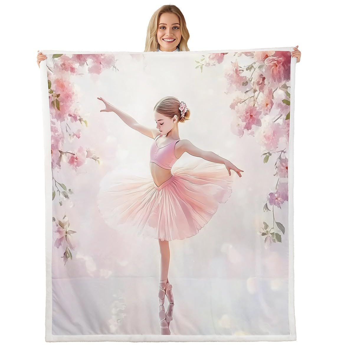 Couverture polaire romantique Homewish avec motifs de ballerines