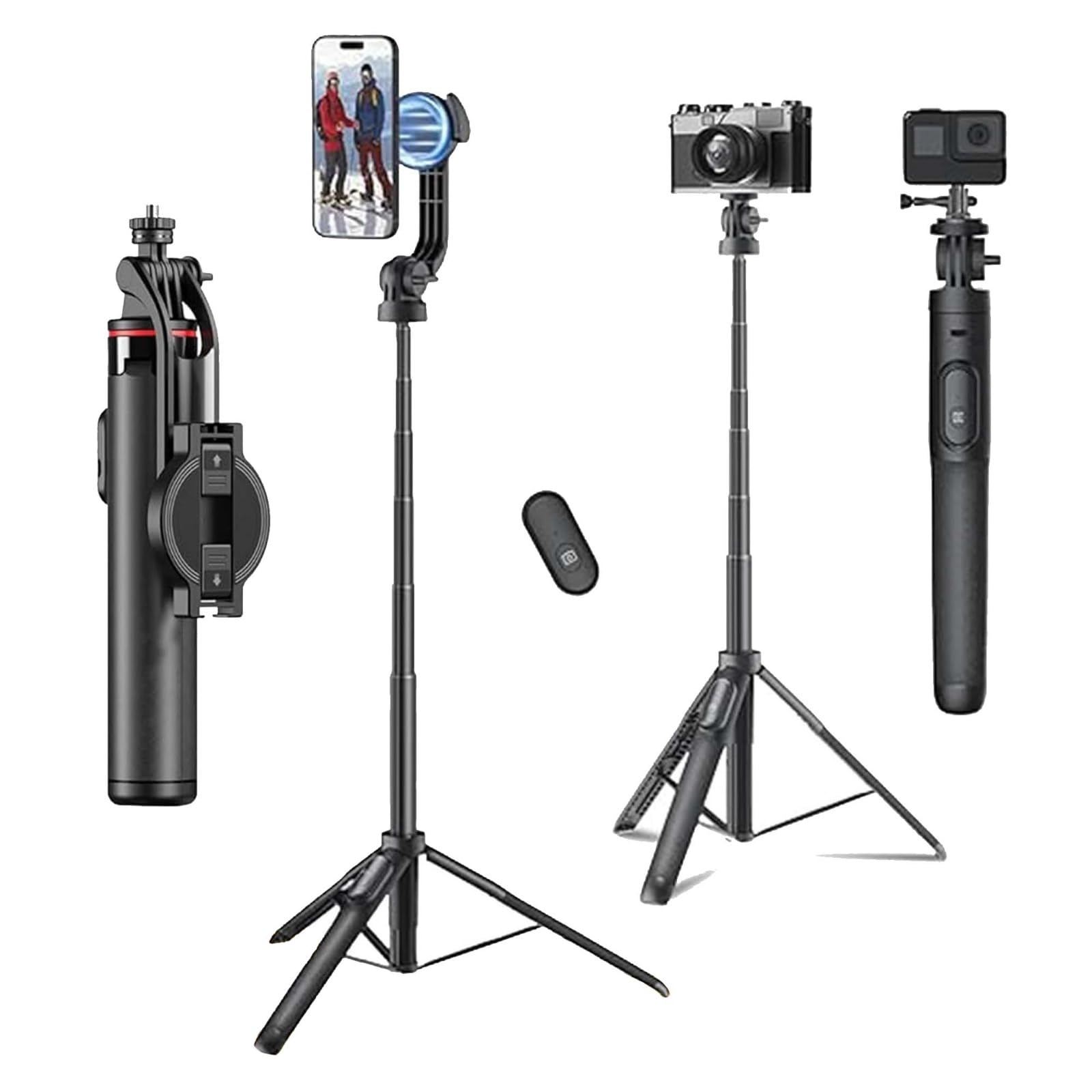 Kratos Magnetic Selfie Stick Tripod Stand Reinforced 53"/ 135 CM Long tripod stand, 360° Rotation, Bluetooth Remote for Selfie, Vlogging, Travel & Compatible with iPhone, Smartphones, Gopro, Ringlight-picture-28