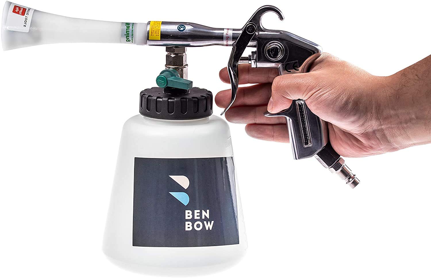 BenBow Druckluft Reinigungspistole Classic – entfernt wirksam den Schmutz bei Auto Innenreinigung – Waschpistole mit 1-Liter-Behälter für Reinigungsmittel und Kunststoff-Trichter