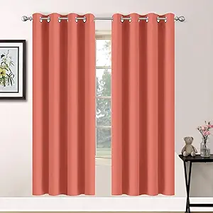 Yakamok Room Darkening Thermal Insulated with Grommet Blackout Curtains for Bedroom, 52Wx72L inch, Coral Orange, 2 Panels
