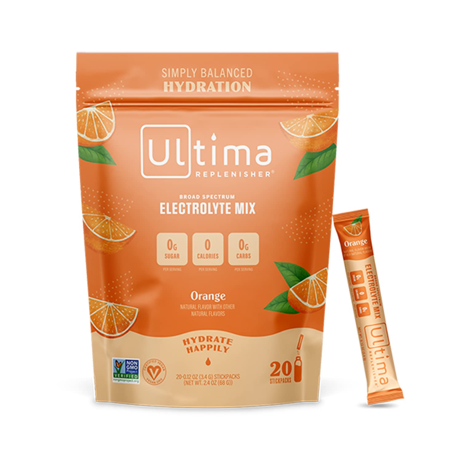 Ultima ReplenisherHydration Electrolyte Packets- 20 Count- Keto & Sugar Free- On the Go Convenience- Feel Replenished, Revitalized- Non-GMO & Vegan Electrolyte Drink Mix- Orange (O20P)