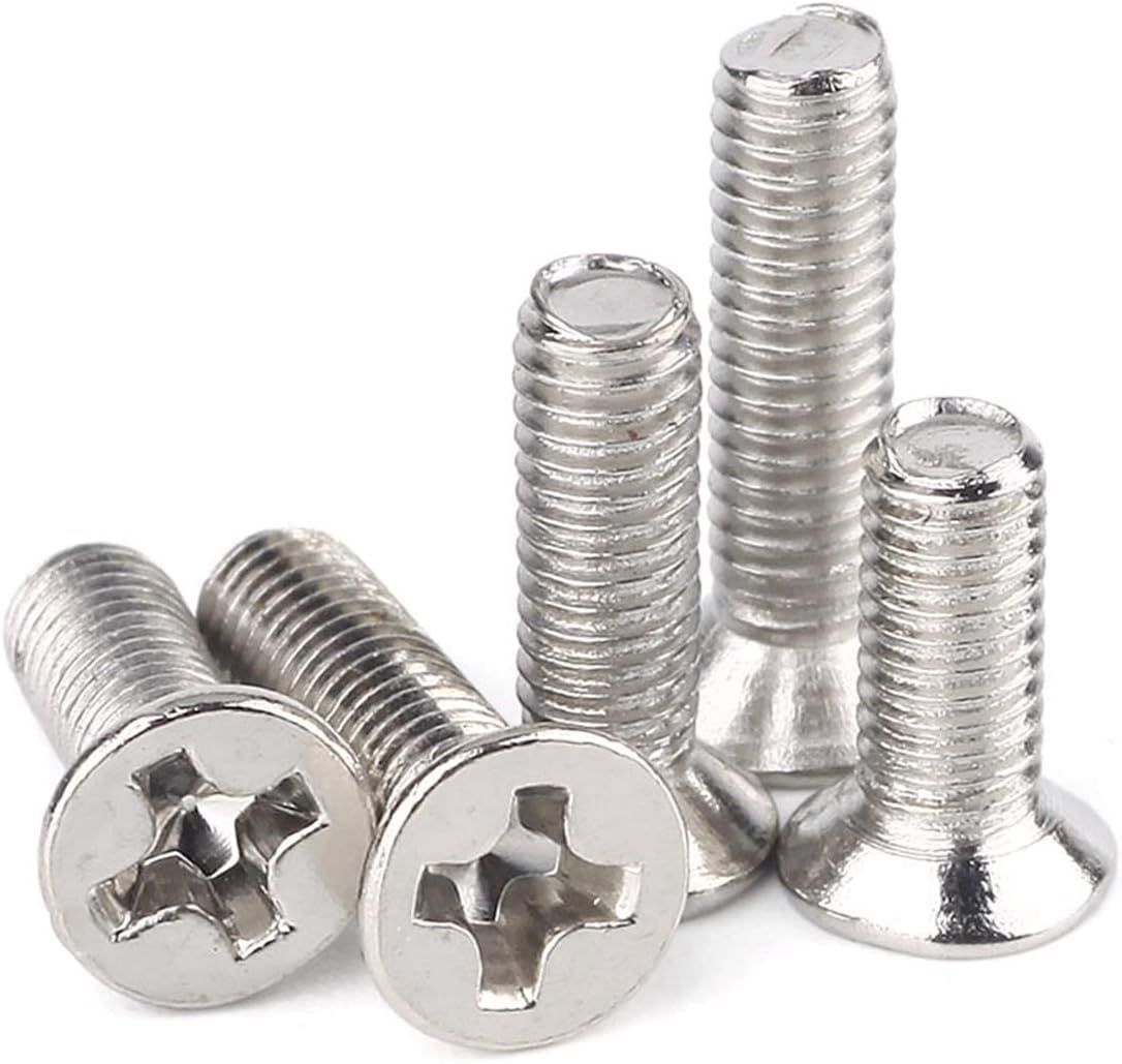Tornillos cruzados, tornillos autorroscantes, M1/M1.2/M1.4/M1.6/M1.7 Tornillo de máquina de cabeza plana empotrado en cruz chapado en acero Rosca métrica Perno avellanado pequeño 1000 piezas(10mm M1.6