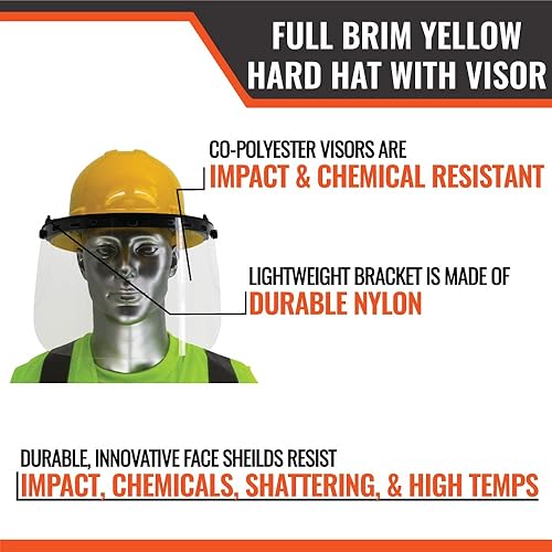 Miniatura 8 de Malta Dynamics Casco duro de ala completa fabricado en Estados Unidos con visera ajustable y protector facial, cumple con OSHAANSI