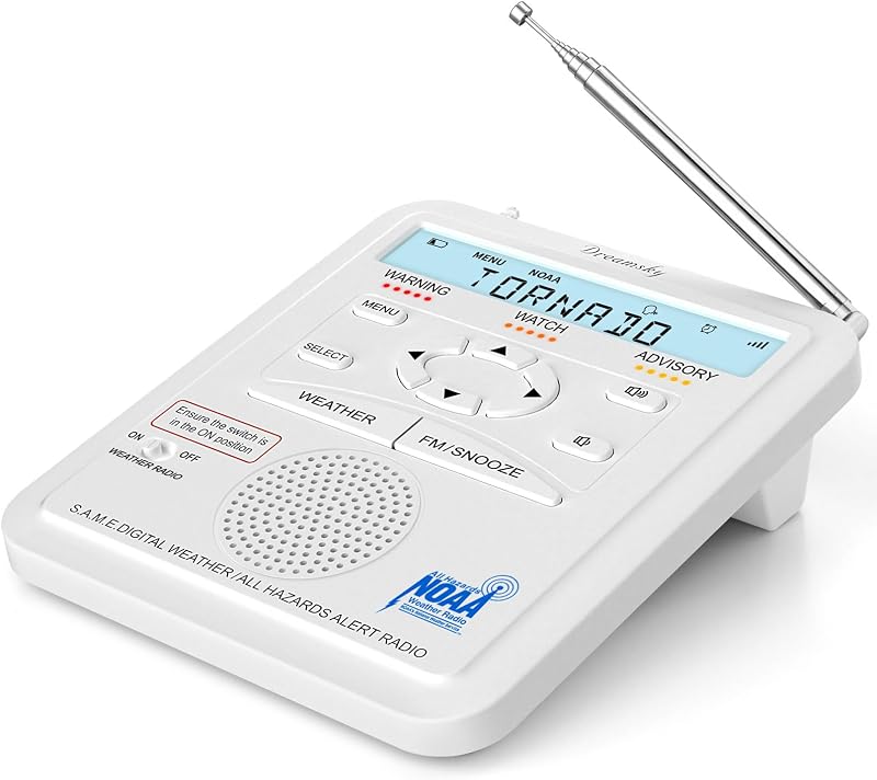 DreamSky Weather Radio NOAA Alert with Battery Backup & FM Radio for Home | S.A.M.E. Localized County Code Programming, 80+ All Hazards Emergency Alerts, 3 Alert Tones, Plug in Radios & Alarm Clock