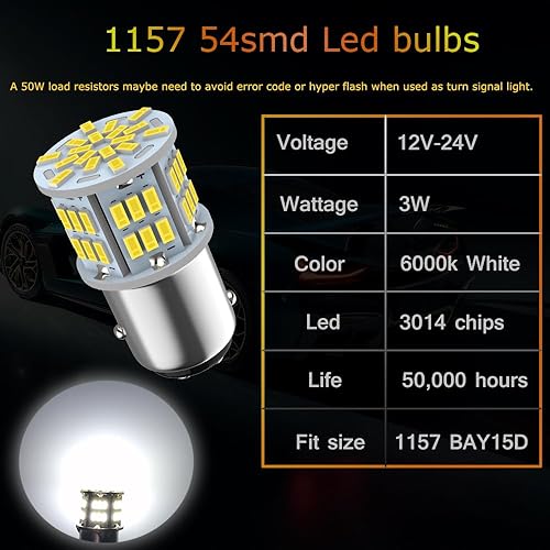 Miniatura 3 de Bombilla LED de freno 1157, 12V-24V 1157 7528 2357 2057 BAY15D Bombilla LED de repuesto para luz trasera de freno para coche, RV, remolque, barco,