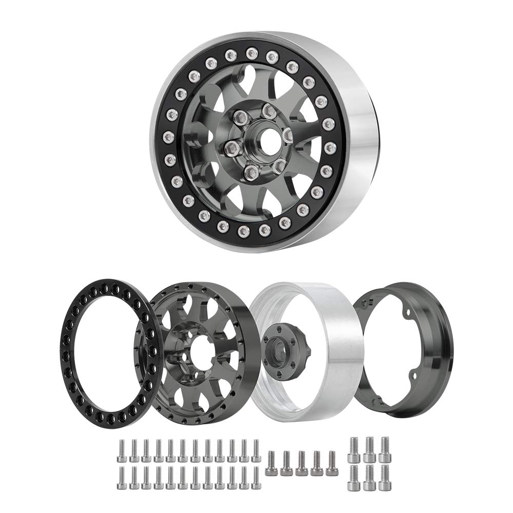 Lot de 4 jantes Beadlock en métal pour 1/10 RC Crawler Axial SCX10 SCX10 II 90046 SCX10 III AXI03007 TRX4 D90 (titane et noir)