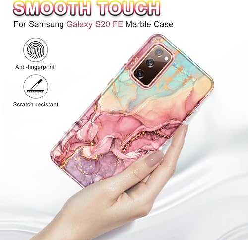 Miniatura 3 de Btscase Funda para Galaxy S20 FE 5G patrón de mármol 3 en 1 resistente a prueba de golpes cuerpo completo policarbonato duro y suave protección