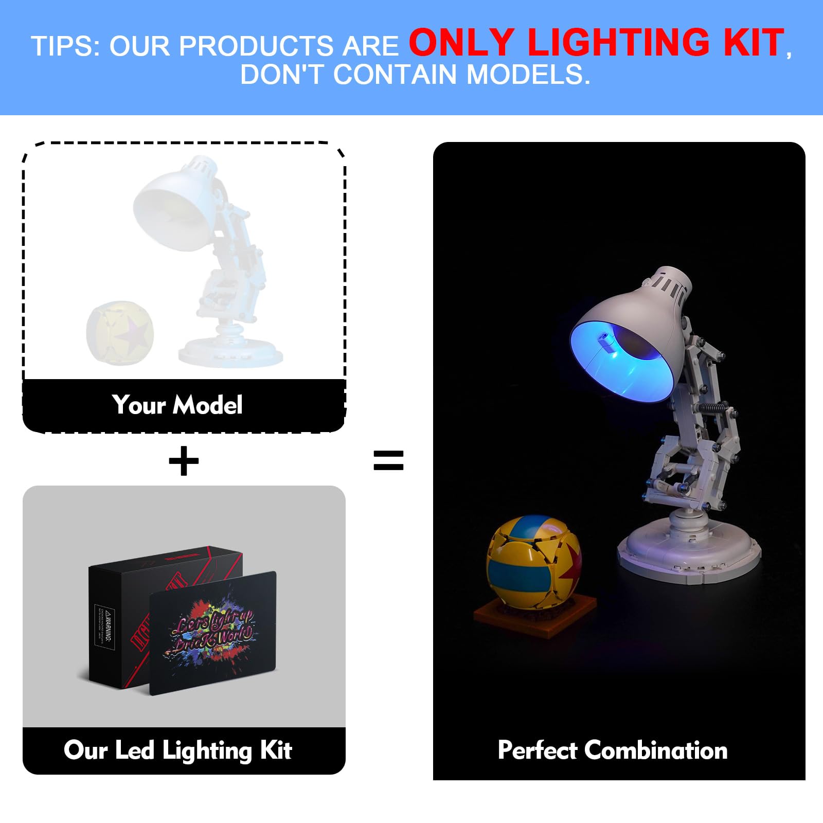 LocoLee Led Light Set Compatible with Lego 21357 Pixar Luxo Jr Colorful Version Decoration Lighting Kit Compatible with Lego Ideas Pixar Luxo Jr Building Blocks Model,Only Lights Set,No Model - Image 3