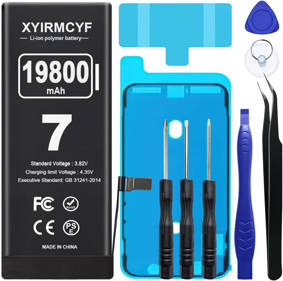 XYIRMCYF 19800mAh Super Capacity Battery Compatible with iPhone 7/7G, 0 Cycle Li-Polymer Replacement Battery for iPhone 7/7G, with Professional Repair Tool Kit