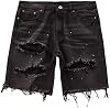 Dawery Men Distressed Denim Shorts Button Fly Multi Pockets Slim Fit Ripped Holes Knee Length Hip Hop Baggy Cargo Short Pants
