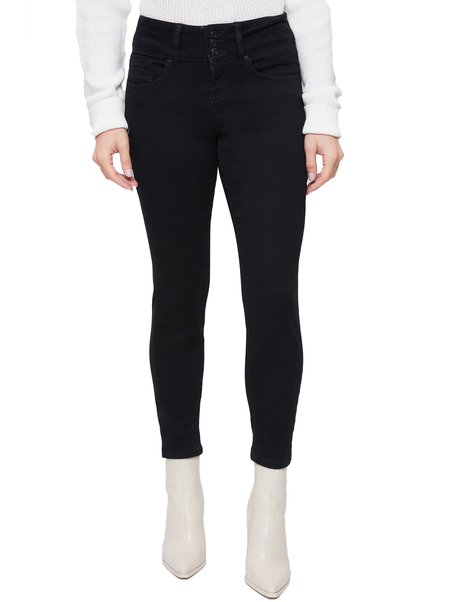 Royalty For Me Womens Women's Petite 3 Button High Rise Skinny Jean