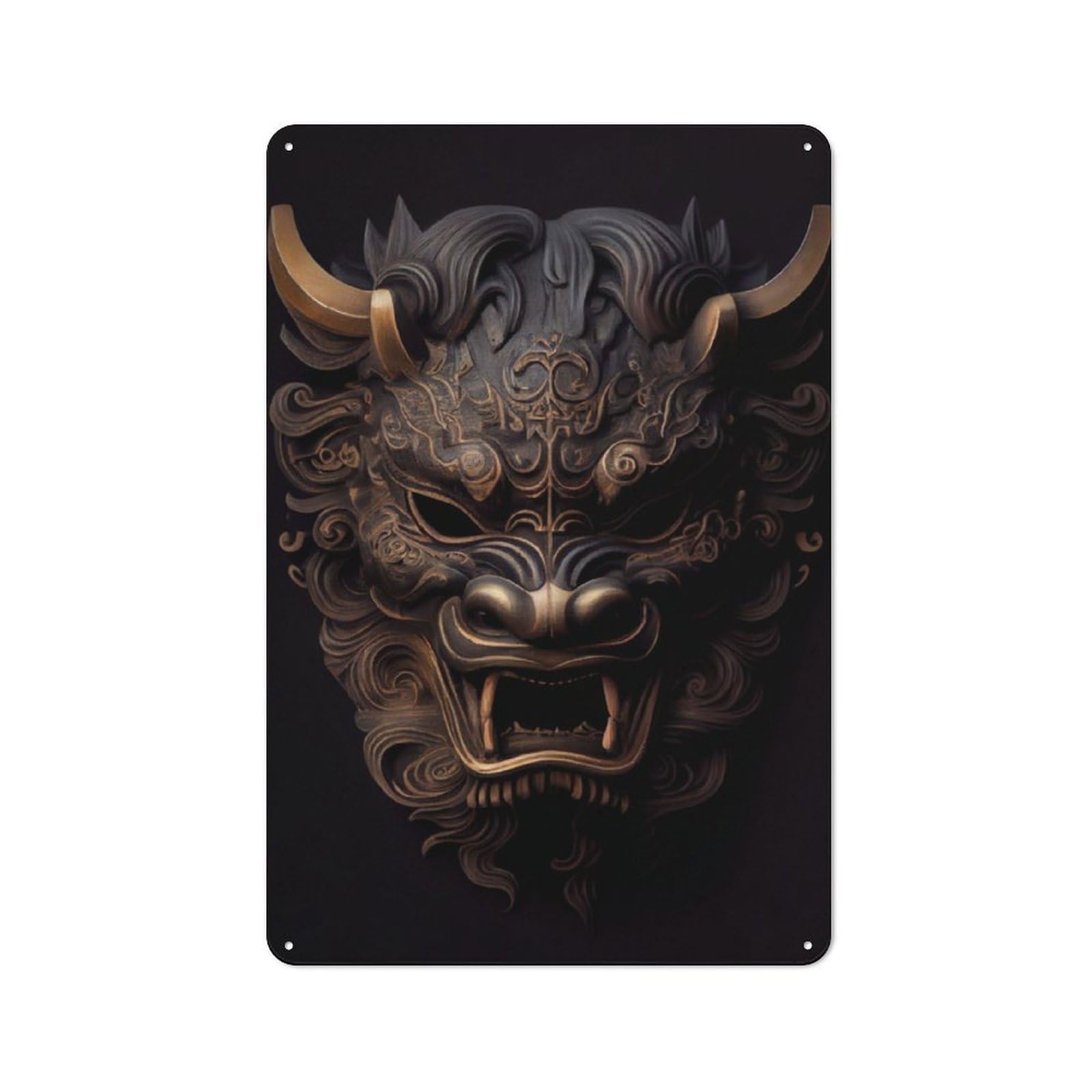 Junmoney Lion Dog Komainu Mask Tin Wall Plaque 30X20cm With For Pub Or Café, For Collectors Of Retro Metal Wall Decor