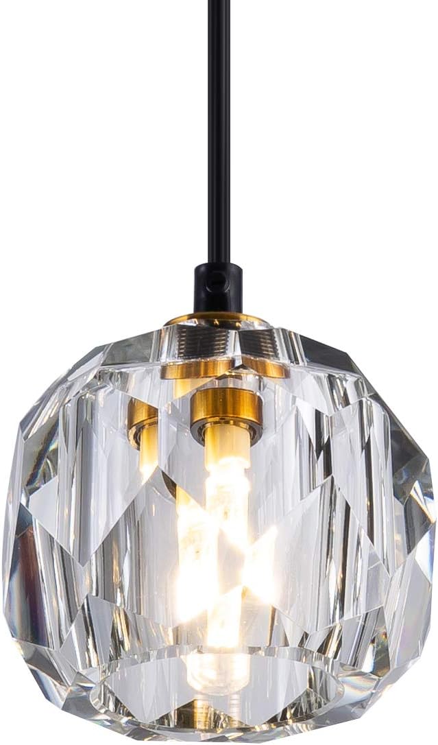 Modern Crystal Island Pendant Lighting Mini Vintage Glass Foyer Chandelier Contemporary Soccer Ball Shape Ceiling Hanging Lights Fixture for Kitchen Island Living Room Bedroom Brass, 1 Pack