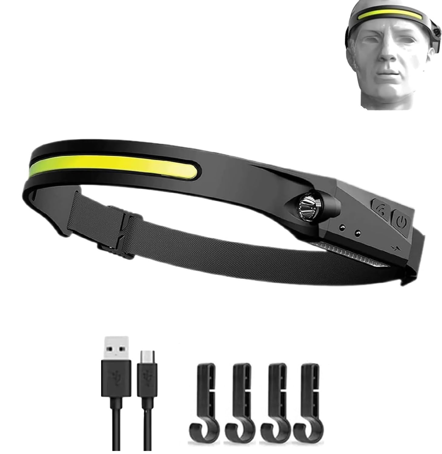 VIVIZEN Ultralight 98g COB LED Head Torch Rechargeable 230 Wide Angle Motion Sensor Headlamp Single White Light Hands Free Flashlight for Camping Running Repairing