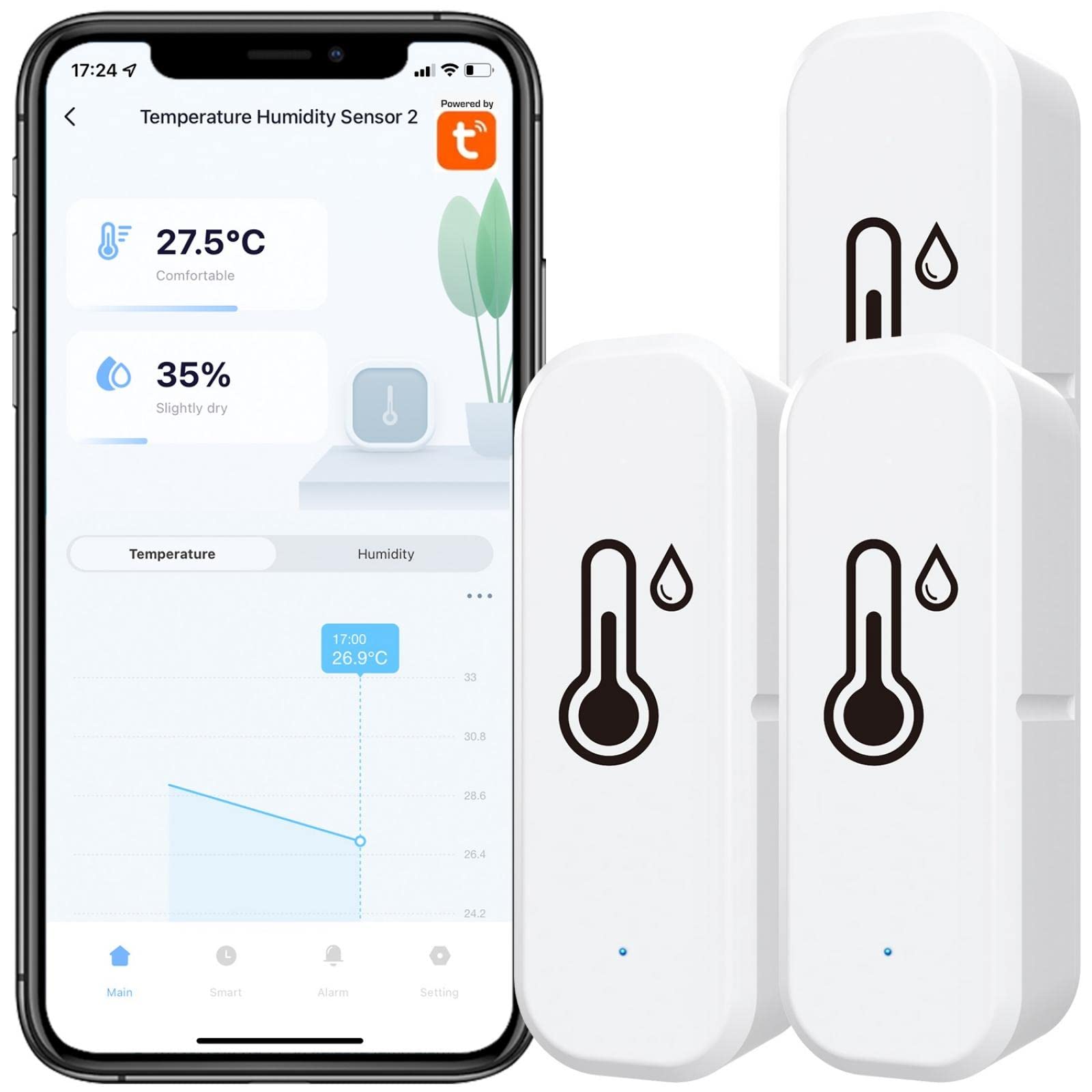 3 STK Tuya WLAN Hygrometer Thermometer Sensor, mit App-Aufzeichnung, Erinnerung an schwache Batterie, Smart Thermometer Sensor funktioniert mit Alexa, Tuya & für Smart Life, für Zuhause, Weinkeller