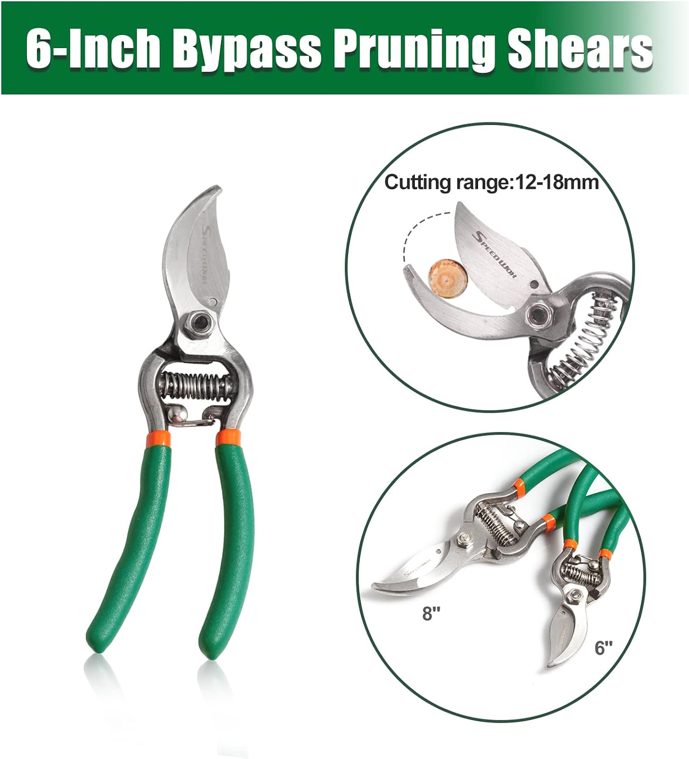 SPEEDWOX 2 Pcs Bypass Pruner Shears Set, 6 and 8 Inches Garden Shears, Professional Hand Pruner with 65 Mn-Steel Blade, Garden Scissors and Trimmers with Leather Case