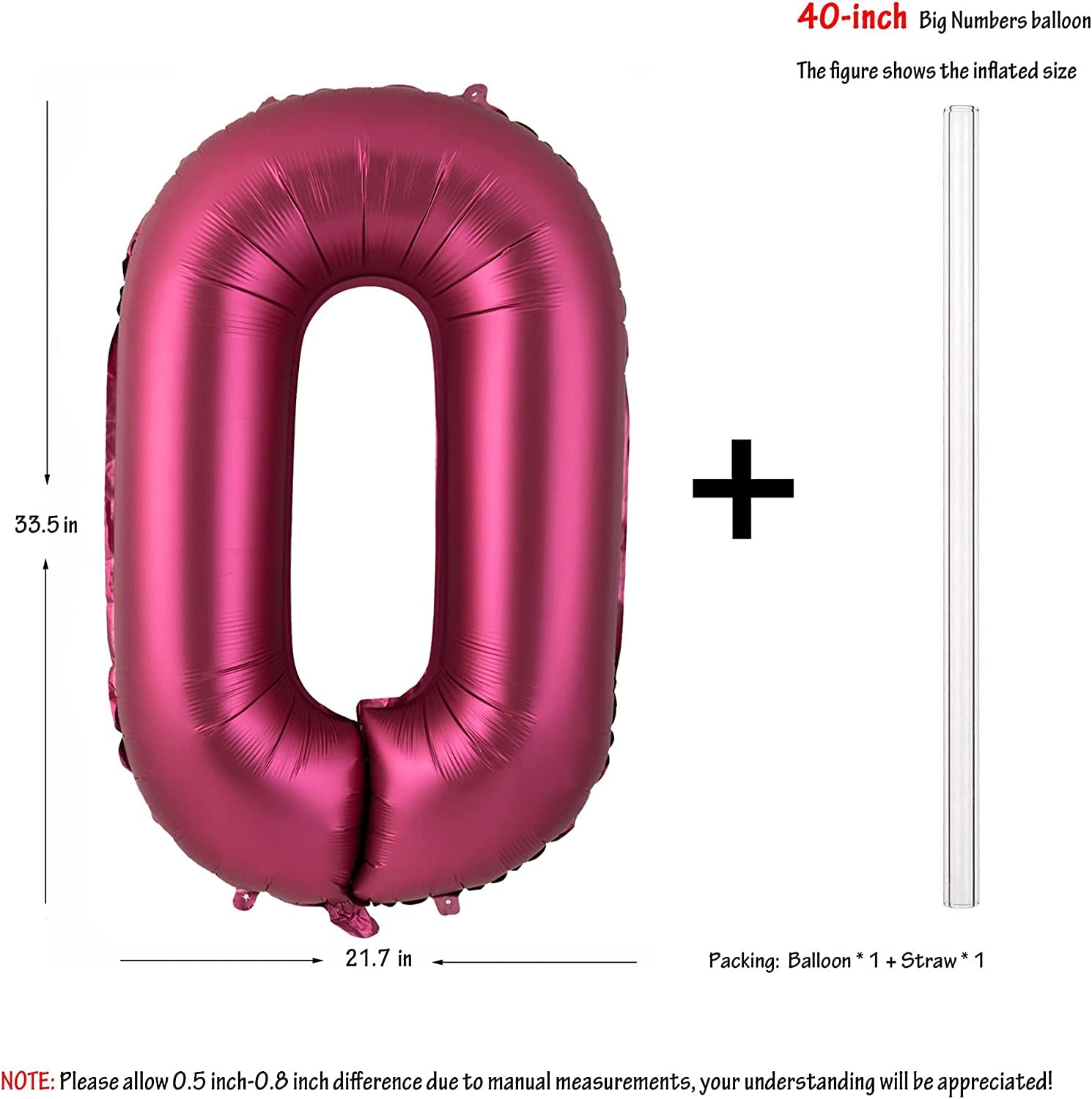 Red 0 balloon 40 Inch Giant Helium Foil Number 0 to 9 Red Balloon Birthday Wedding Party Digital Decorations (Number 0) — view 144