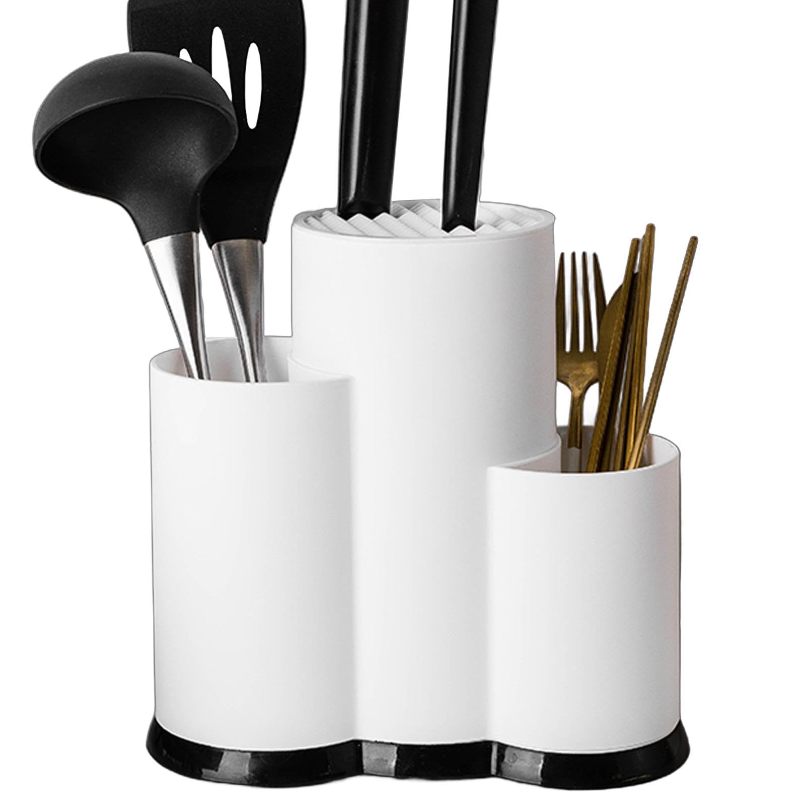Jlobnyiun White Silverware Holder, Cutlery Block Chopstick Stand, Space Saver Large Cutlery Chopstick Holder, 3 Compartments Utensil Organizer For Home Kitchen Countertop