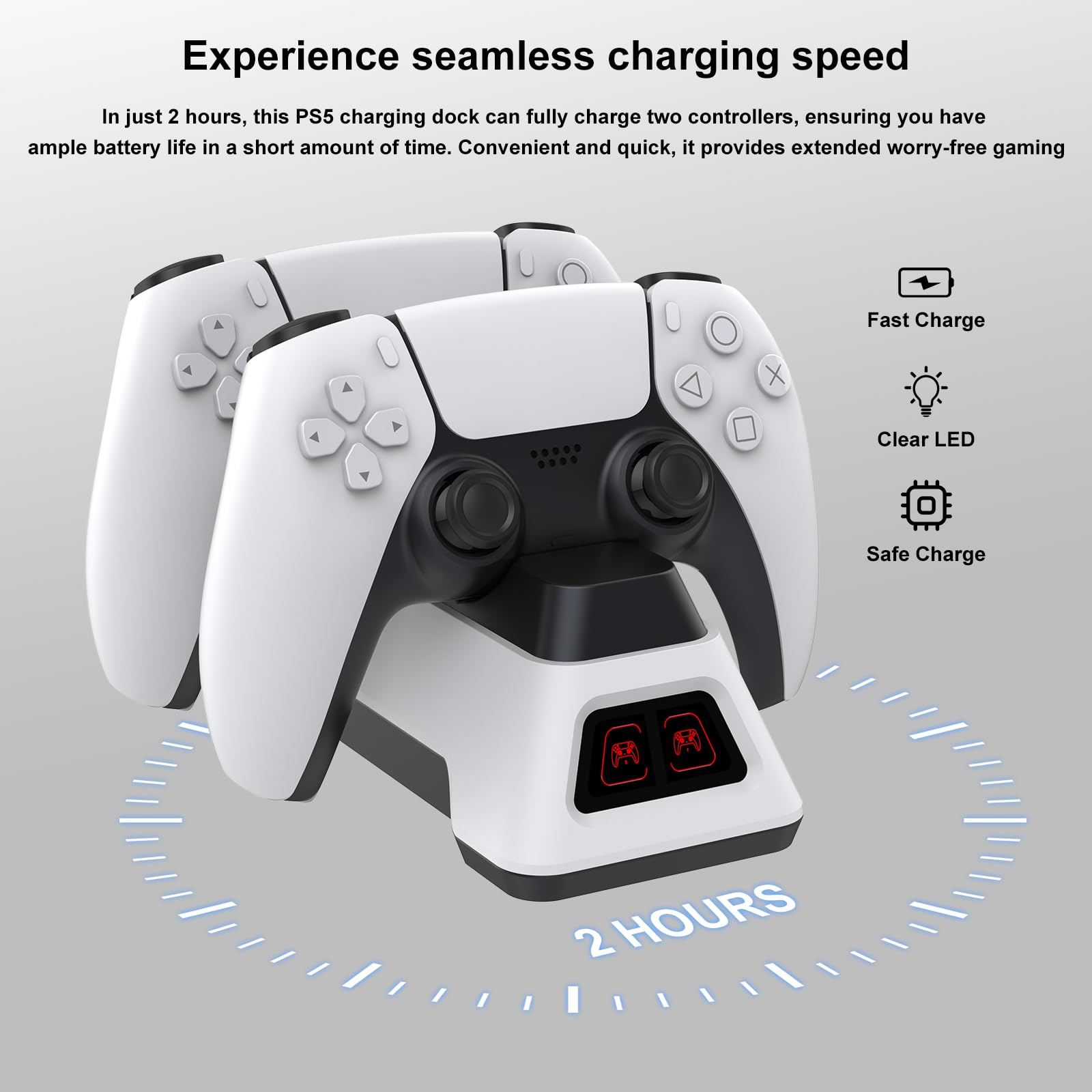 PS5 Dualsense - Estación de carga con doble soporte - Base de carga rápida para controladores PS5 - Accesorio de actualización con adaptador de CA de carga rápida 5V/3A