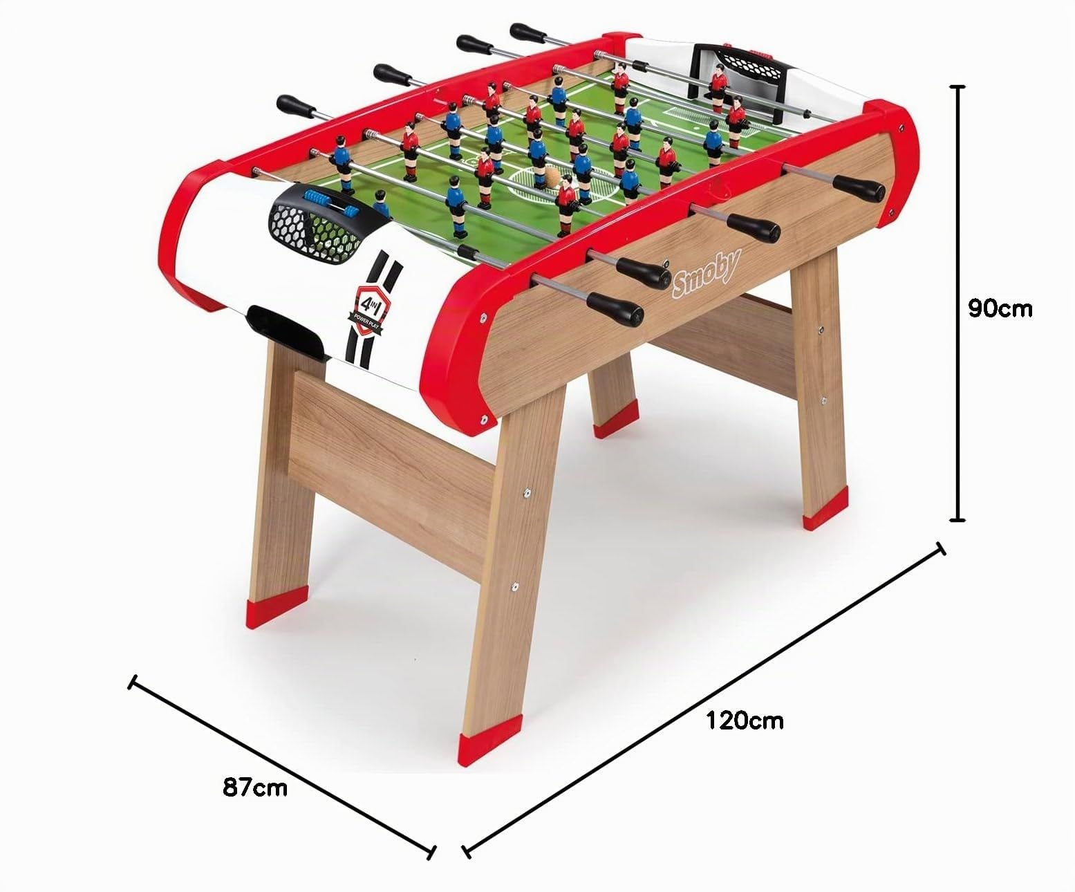 Smoby - Babyfoot Powerplay 4 en 1 - Ping Pong + Hockey et Billard - Structure Bois - Accessoires Inclus - Balles, Raquettes de Ping Pong, Boules de Billard, Cannes - A Partir de 8 Ans