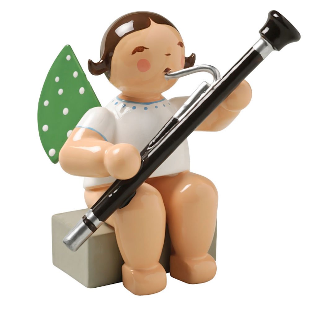 Wendt & Kuhn Brunette Handbemalt grunhainichen Angel Fagott Figur sitzend