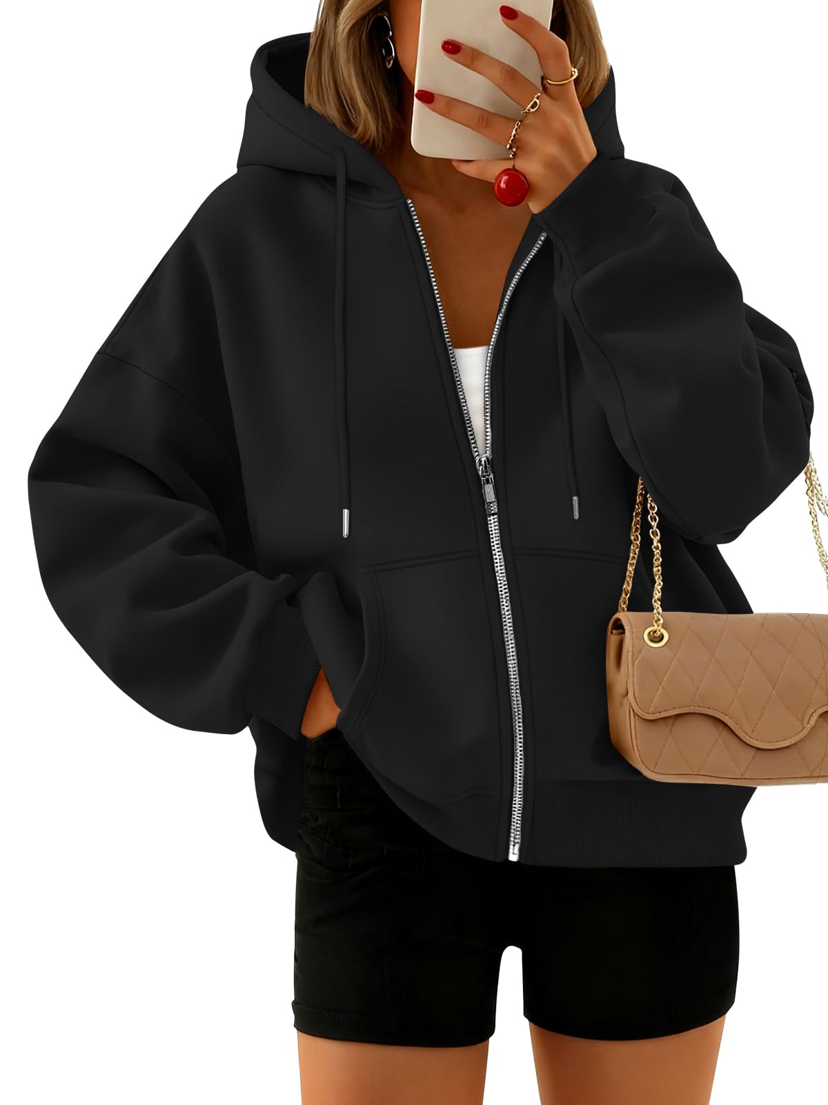 Trendy Queen Zip Up Hoodies For Women Cropped Sweatshirts Fall Fashion Outfits 2026 Y2k Fleece Teen Girls Clothes