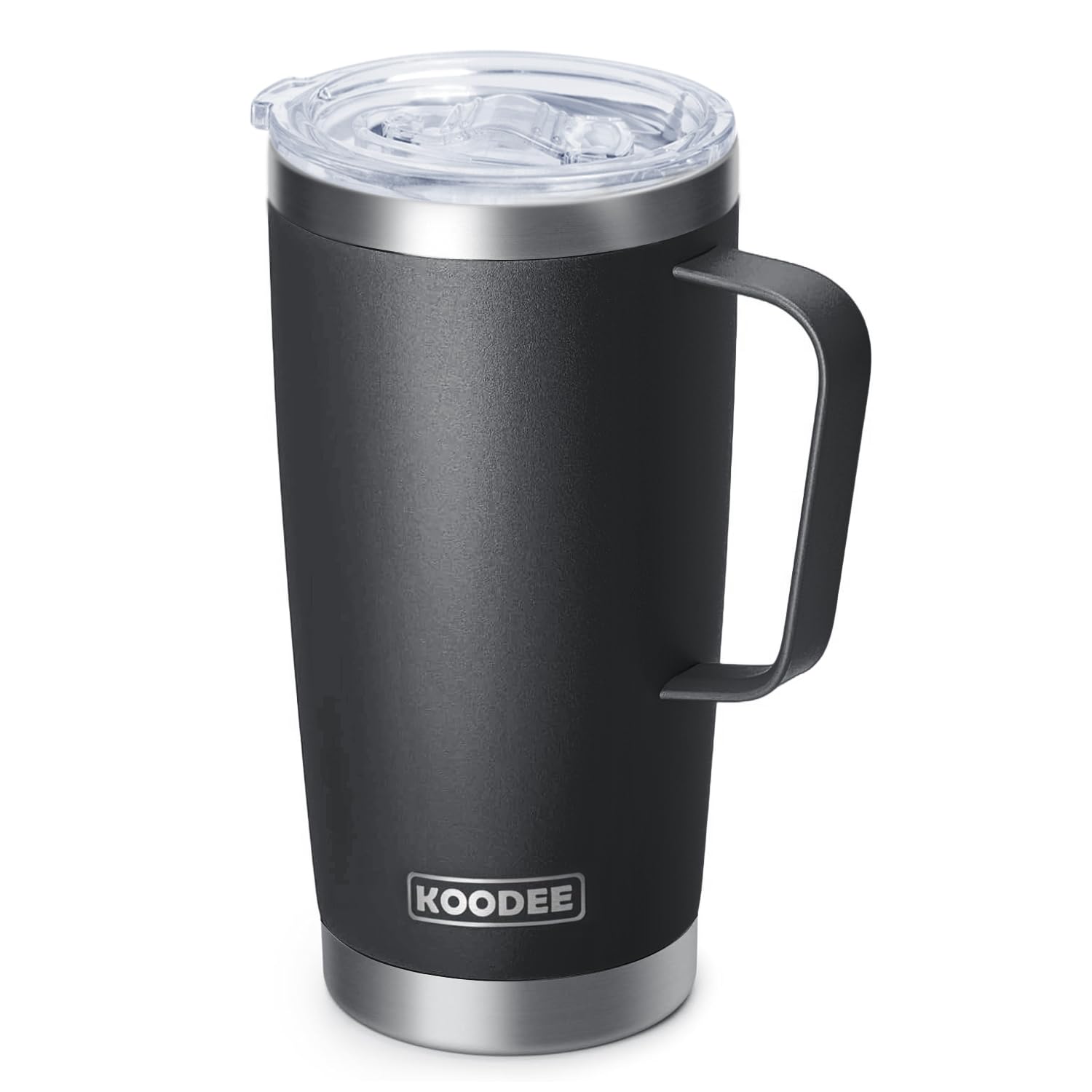 koodee 20 oz Insulated Coffee Mug with Lid and Handle, Stainless Steel Double Wall Vacuum Camping Mug Travel Coffee Tumbler (Black)