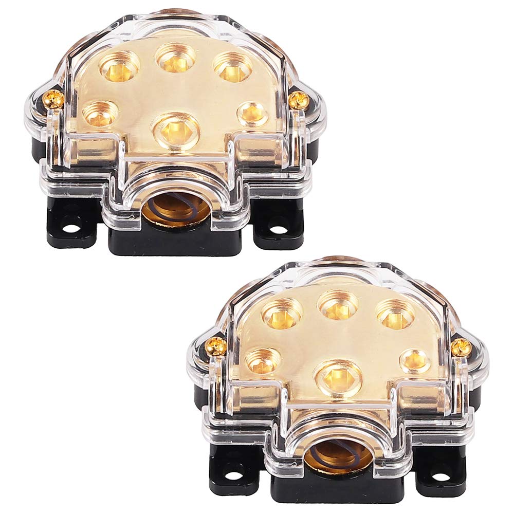 5 Way Power Distribution Block, 1x 0 Gauge in, 2/4/8 Gauge Out Amp Power Distribution Ground Distributor Connecting Block for Car Amplifier Audio Splitter (2 Pieces)
