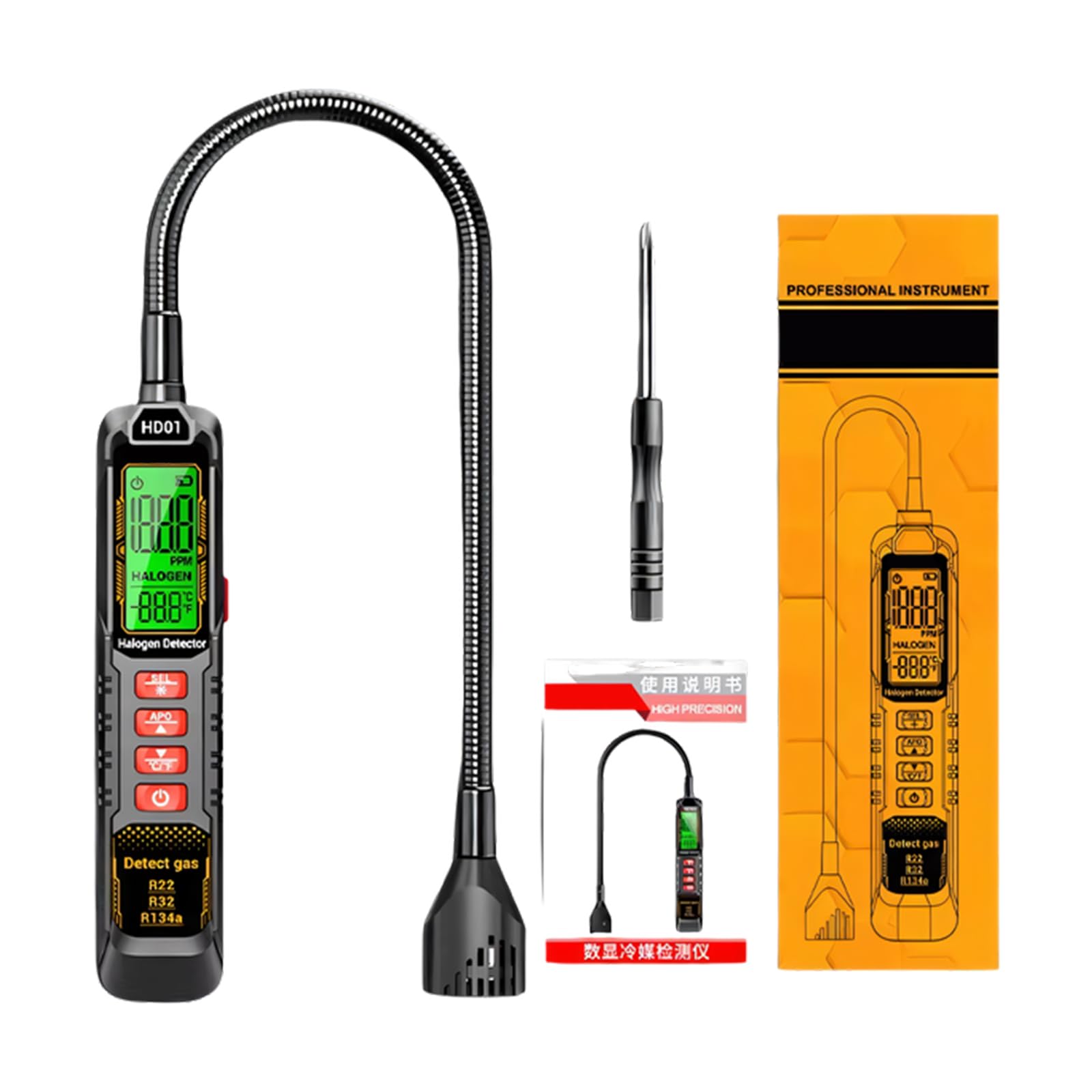 Zbiianxer Sensitivity Refrigerants Leak Detector For Hvac Car Air Conditioners With Flexible Probes And Sound Alarm Hvac Leak Detector