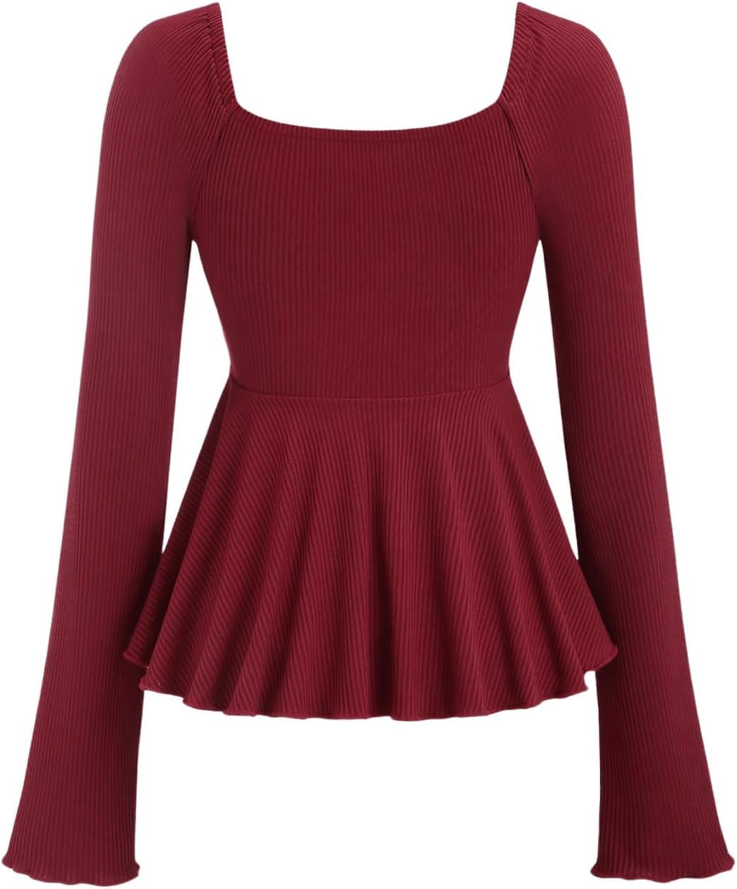 SOLY HUX Women's Peplum Tops Long Sleeve Babydoll Shirts Y2k Cute Tie Front Sweetheart Neckline Top - Image 2