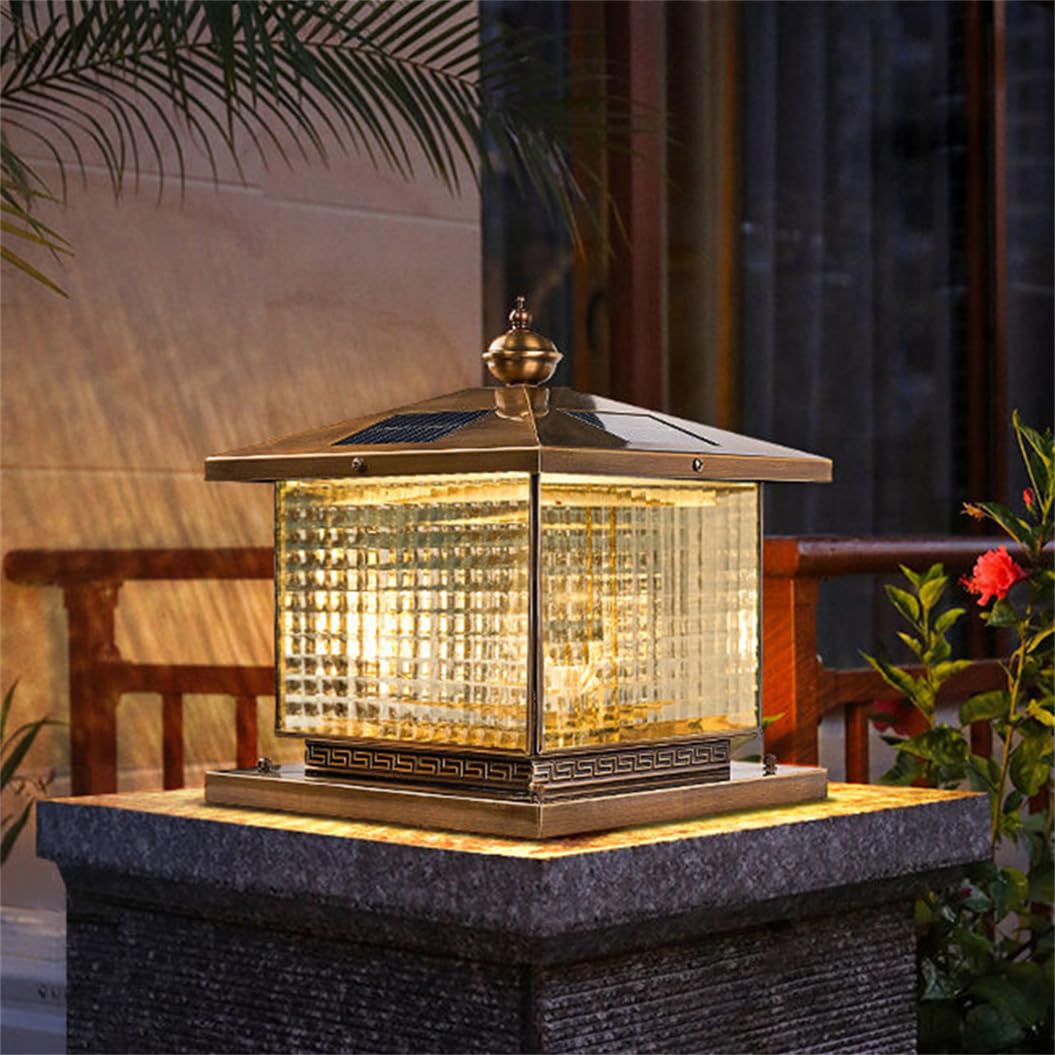 HCIPJQY Courtyard Fence Solar Post Cap Lights IP65 Waterproof Copper Industrial Post Lamp Fixture Luxury Solar Pillar Lights Outdoor Lamp RGB Colors for Patio Driveway Pathway Garden