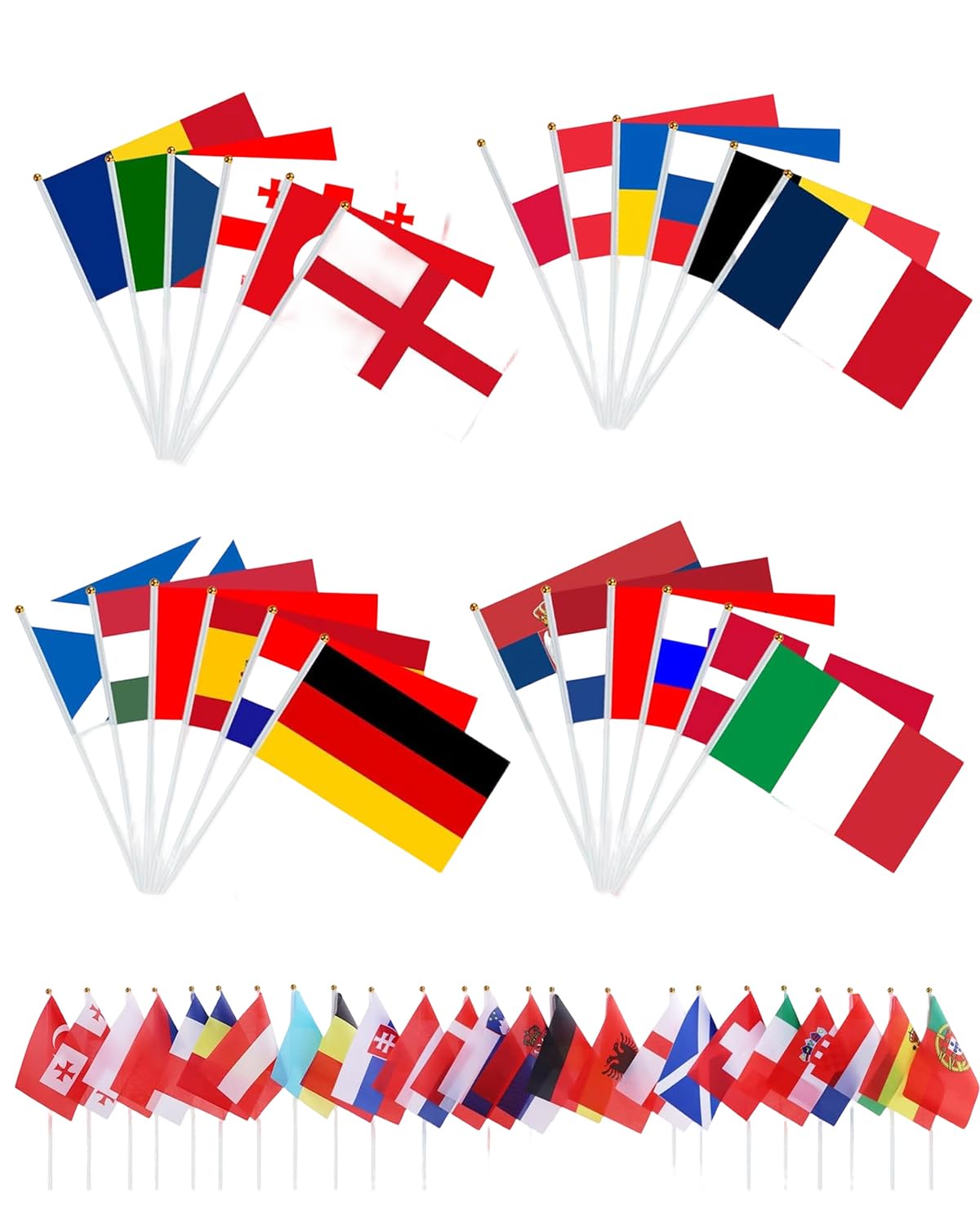 Banderas Países Europeos 24 Unidades Doble Cara con Palo para Mundial Eurocopa Fútbol Fiestas Decoración Eventos Deportivos